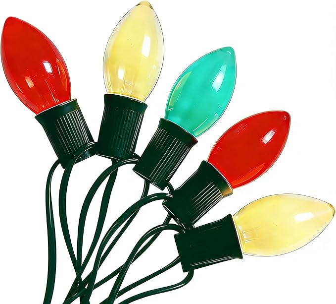 C9 LED Christmas Lights Outdoor, 25Ft Outdoor Christmas Decorations String Lights with 26 C9 LED Red White Green Bulbs, Hanging Vintage Christmas Light for Garden Party Porch Pathway Roofline