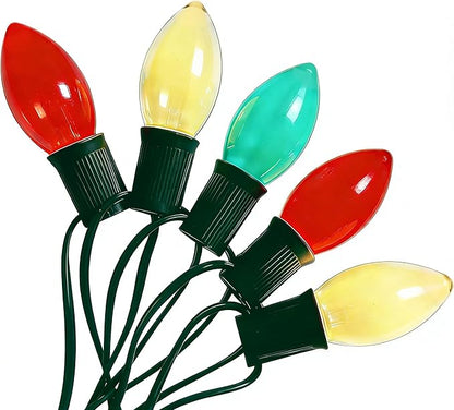 C9 LED Christmas Lights Outdoor, 25Ft Outdoor Christmas Decorations String Lights with 26 C9 LED Red White Green Bulbs, Hanging Vintage Christmas Light for Garden Party Porch Pathway Roofline