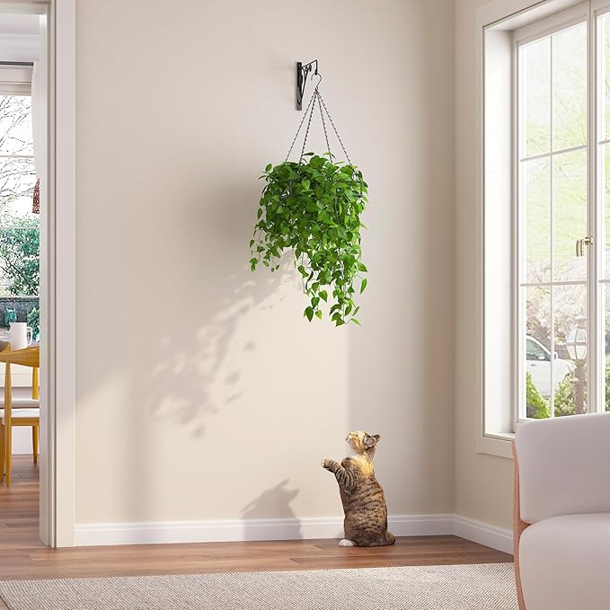 NADAMOO Hanging Planter for Indoor Plants - Wall Mount Bracket with Large Basket, Outdoor Metal Plant Hanger Holder for Window Balcony & Patio Decor