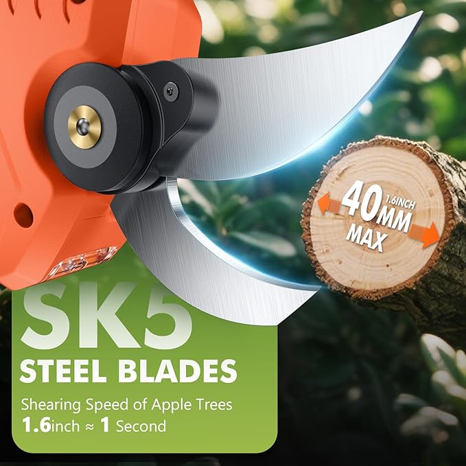Electric Pruning Shears Cordless with 2 Batteries, [1.6'' Cutting Diameter] Professional Power Pruner, Garden Scissors for Tree Trimming Branch Cutter [SK5 Blades] [Brushless] [LCD Display]