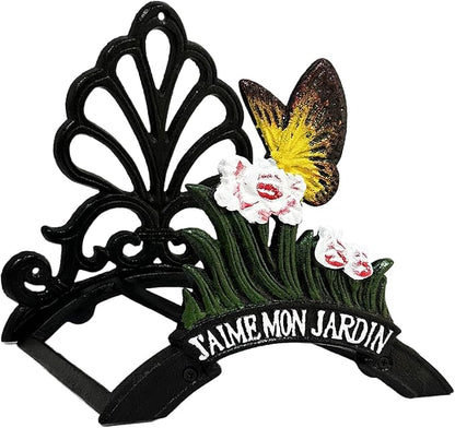 Decorative Garden Hose Holder,Hose Hanger,Heavy Duty Cast Iron Garden Yard Water Pipe Holds,Wall Mounted Hose Butler,Hose Rack Reel,50FT 75FT 100FT Water Hose Bulter Storage (Butterflies)