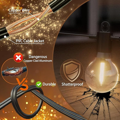 Outdoor String Lights ,150 FT Led Patio Globe Lights with Plastic Bulbs,Waterproof,Shatterproof,G40 Outdoor String Lights,Connectable Hanging for Backyard, Bistro, Porch, Deck, Balcony,Tent (150ft)