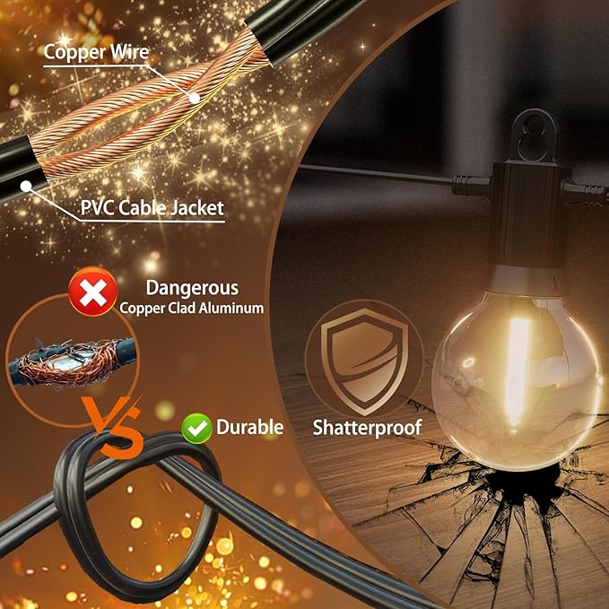 Outdoor String Lights,100 Feet Led Patio Globe Lights with Plastic Bulbs,Waterproof,Shatterproof,G40 Outdoor String Lights with,Connectable Hanging for Backyard, Bistro, Porch, Deck, Balcony,Tent