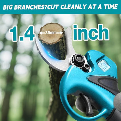 Electric Pruning Shears with Pole 1.4-2.0 Cutting Diameter & 2-IN-1 Electric Pole Pruner,2PCS 3.0Ah Batteries,Brushiless Motor,4 Modes Adjustable Branches Cutter for Flower, Tree Trimming (Blue)