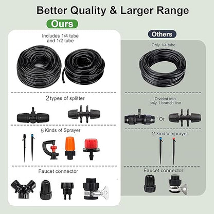 Drip Irrigation System Kit for Garden: 299CPS Automatic Drip Irrigation Kits Greenhouse Plant Watering System with 5 Kinds of Sprayers,1/4 inch 1/2 inch Irrigation Tubing Hose for Raised Bed
