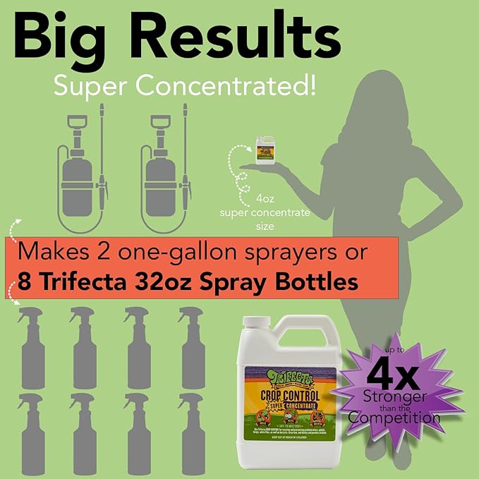 Trifecta Crop Control Super Concentrate All-in-One Natural Pesticide, Fungicide, Miticide, Insecticide, Help Defeat Spider Mites, Powdery Mildew, Botrytis, Mold, and More on Plants 4 OZ