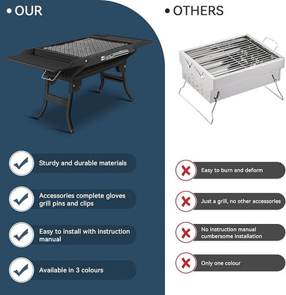 Portable Charcoal Grill Foldable Grills BBQ Grill Charcoal Small Grill for Travel, Camping, Outdoor Cooking, Backyard, Hiking, Patio Garden, Picnics, Black