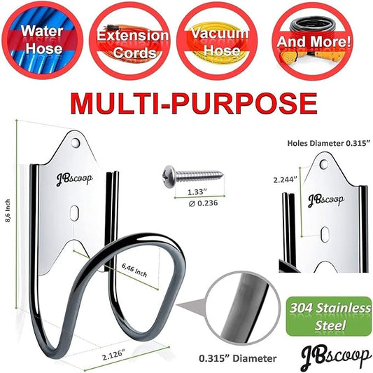 JBscoop Stainless Steel Garden Hose Hanger, Heavy Duty Wall Mount Holder (1, 80 Foot)