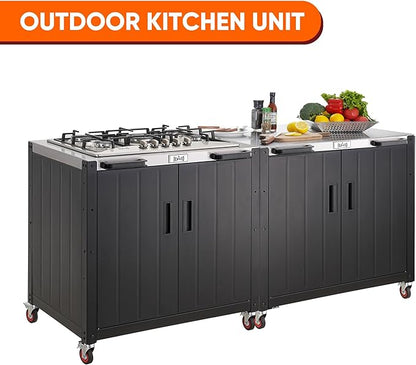 Gas Grill, Movable Outdoor Gas Stove Stainless Steel Top with Cabinet, 5 Burners with 36,200 BTUs, Outdoor Propane Grill for Outdoor Cooking, Ideal for Lawn & Garden, L35.4 x W24