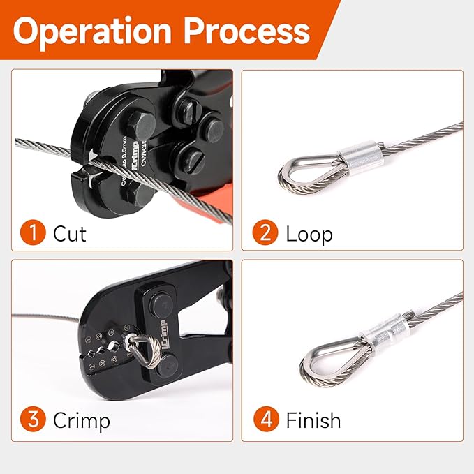 iCrimp Wire Rope Crimping Tool Kit with Wire Rope Cutter and 375pcs Sleeve Kit, Fishing Crimping Tool IWS-1608M & CWR-35, Set in Box