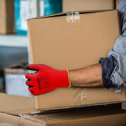 Safety Work Gloves PU Coated-12 Pairs,Red Seamless Knit Glove with Polyurethane Coated Smooth Grip on Palm & Fingers, for Men and Women, Ideal for General Duty Work (Small)