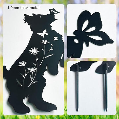 Metal Dog Garden Decor for Outside,Set of 2 Silhouette Yorkie Garden Stakes Decoratvie,Dog Garden Statues