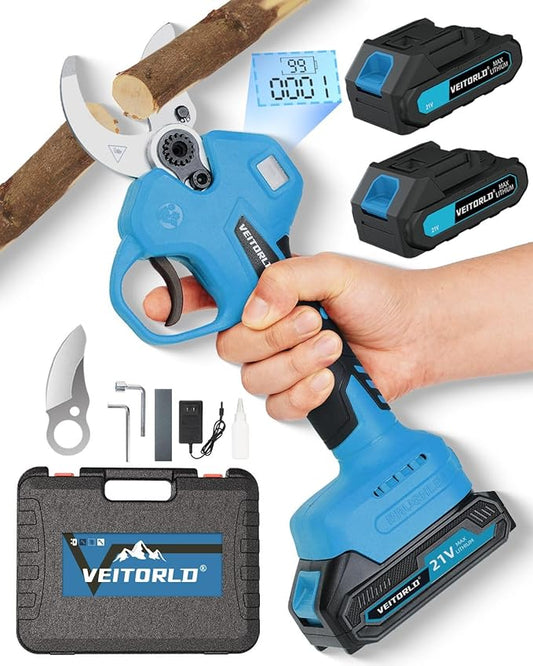 VEITORLD Upgraded Electric Pruning Shears, 1.6" Cutting Diameter Cordless Pruner with 2*2.0Ah Rechargeable Batteries&SK5 Blades, Garden Pruning Tool for Tree Branches, Gifts for Men Dad Him Christmas