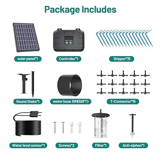 Biling Automatic Drip Irrigation Kit, 8W Solar Irrigation System with Battery for Garden with Digital Programmable Timing Modes, Solar Watering System Take Care Your Plants
