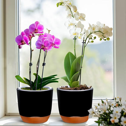 QCQHDU 2 Pack 7.2 Inch Orchid Pots with Holes for Repotting, Double-Layer and Self Watering Orchid Pot with Good Air Circulation