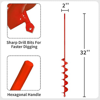 TCBWFY 2x32 Inch Auger Drill Bit for Planting - Long Handle Easy Planter Garden Auger - Bulb & Bedding Plant Augers - Post Hole Digger for 3/8”Hex Drive