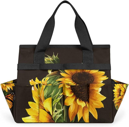 Butterfly Sunflower Funny Garden Tool Bag Waterproof Gardening Tool Storage Bag with Handle & 10 Pockets Gardening Tote Bag for Women Garden Tool Organizer