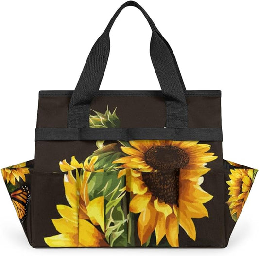 Butterfly Sunflower Funny Garden Tool Bag Waterproof Gardening Tool Storage Bag with Handle & 10 Pockets Gardening Tote Bag for Women Garden Tool Organizer