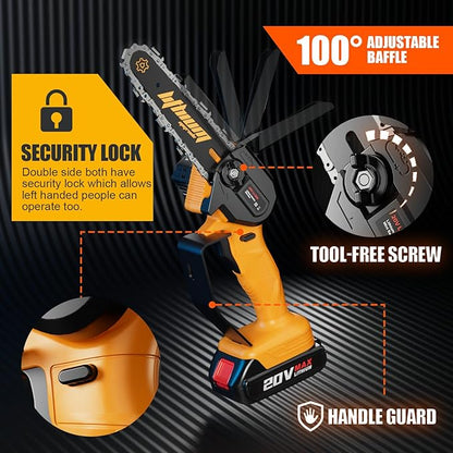 Mini Chainsaw Cordless 6-Inch Electric Chain Saws Cordless Handheld Portable Small Chainsaw with 2 Battery for Tree Trimming Wood Cutting