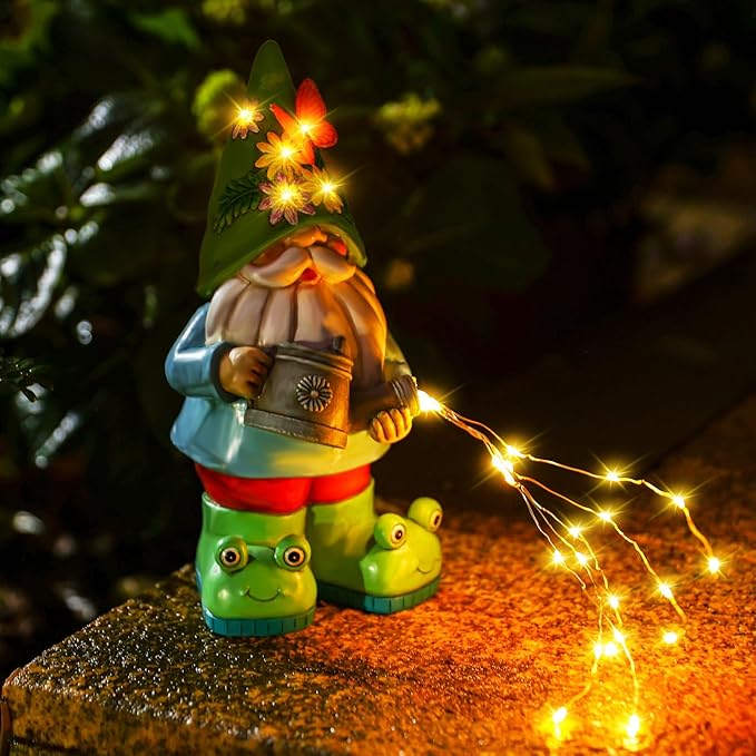 Solar Watering Can Gnome Light Waterproof -Christmas Funny Gnome for Mom Women Solar Outdoor LED Lights Resin Large Garden Gnomes Statues Decor Lantern Figurines Decorations Indoor Porch