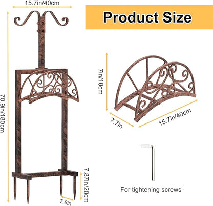 Garden Hose Holder Hanger Freestanding, Upgraded 4 Spikes Heavy Duty Storage Reel Stand with Shepherds Hooks, Holds 150ft Hose for Outside Garden Yard Lawn vegetable patch(Vintage Bronze)