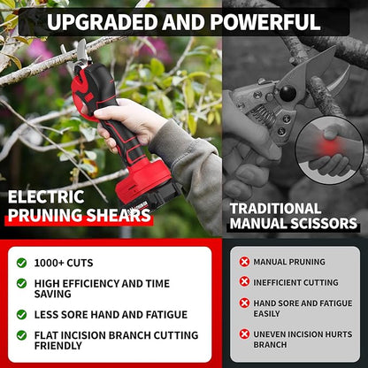Electric Pruning Shears, Upgraded 1.4" Cutting Diameter Brushless Electric Pruner with 2Pcs 2.0Ah Rechargeable Battery, Power Cordless Pruning Shears for Tree Trimming Branch Cutter