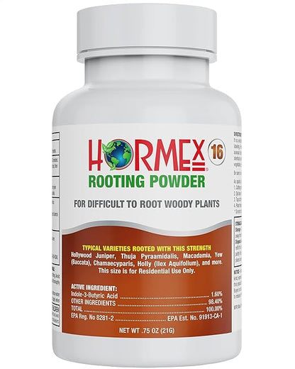 Hormex Rooting Hormone #16 - Highest-Potency Rooting Powder for Hard-to-Root Woody Plants & Tree Cuttings | Ensures Propagation Success for Difficult Plants (1.6% IBA)