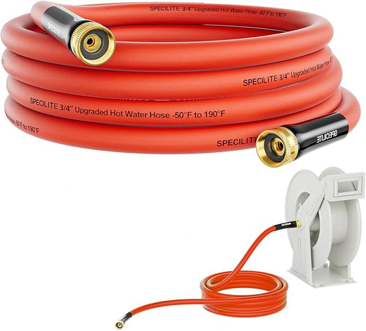 SPECILITE 3/4" Female to Female Hot/Cold Short Leader Hose 20 ft, -50℉-190℉, Flexible & Lightweight Rubber Hoses for Yard, Outdoor, Farm, Red