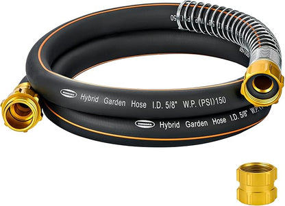 5/8 in. × 5ft. Flexible Hybrid Rubber Garden Hose, High Flow 5/8" I.D. No Memory Durable Lightweight Water Hose Leader Hose for Watering, Irrigation, Water Transfer Pump