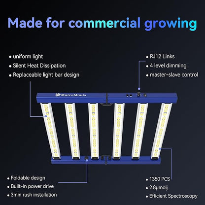 320W Led Grow Lights for Indoor Plants Full Spectrum Foldable and dimmable LED Grow Lights Daisy Chain 3x3/4x4ft Coverage Bar Style Growing Lamp for Indoor Plants