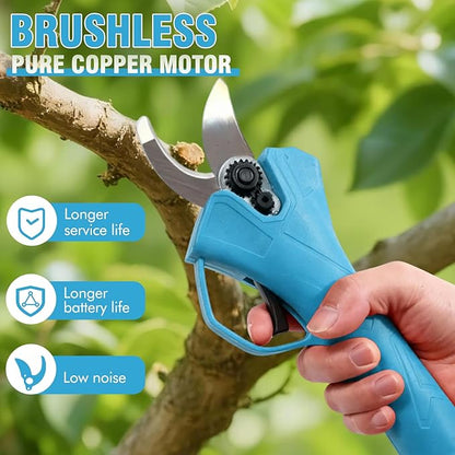 Brushless Electric Pruning Shears,15FT Telescoping Rod Pole Pruners for Tree Trimming, Electric Tree pruner Cutter with 2 * 21V 4000mAH Batteries, 1.2 Inch Cutting Diameter, with Replace Blade (Blue)