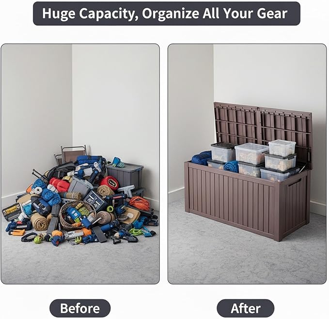 180 Gallon Resin Deck Box with Lockable Lid - Outdoor Waterproof Storage for Patio Furniture, Garden Tools, Cushions & Pool Accessories, All-Weather Wood Grain Design