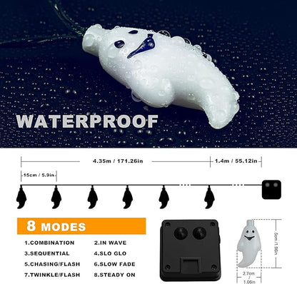 YOUNGAR Solar Halloween Ghost String Lights,2PACK 20ft 30 LED with 8 Modes Waterproof Solar String Lights,Outdoor Fairy Lights for Patio,Garden,Gate,Yard,Halloween Christmas(2Pack,Ghost)