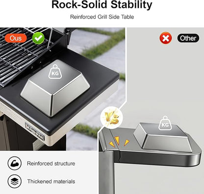 Brand-Man 4 Burner Propane Grill with Infrared Sear Side Burner 8500 BTU, Cabinet Style Gas BBQ Grill with Side Table for Barbecue Grilling & Backyard Cooking