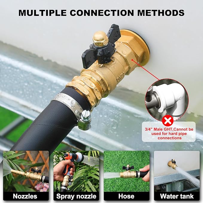 Garden Hose Brass Shut Off Valve Full Flow, No Restricted-Flow Water Shut-Off Connector, 3/4" GHT x 3/4" GHT Garden Hose Full Port Ball Valve Adapter (Long Handle and Butterfly Handle)