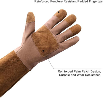 HLDD HANDLANDY Long Gardening Gloves, Leather Thorn Proof Rose Pruning Glove for Men & Women, Great Gift for Gardener
