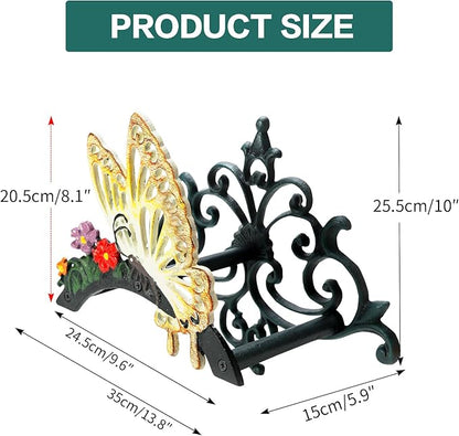 Sungmor Cast Iron Garden Hose Holder, Heavy Duty Wall Mounted Hose Hanger, Decorative Butterfly Water pipe Organizer, Hose Reel Rack for Outside, Garden Yard Decor