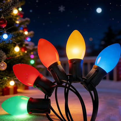 25Ft LED Christmas Outdoor String Lights, C9 String Lights with 27 0.6W Spray Painted Multicolor Bulbs, Vintage Christmas Lights for Holiday Party Backyard Wedding Garden Patio Porch Decor