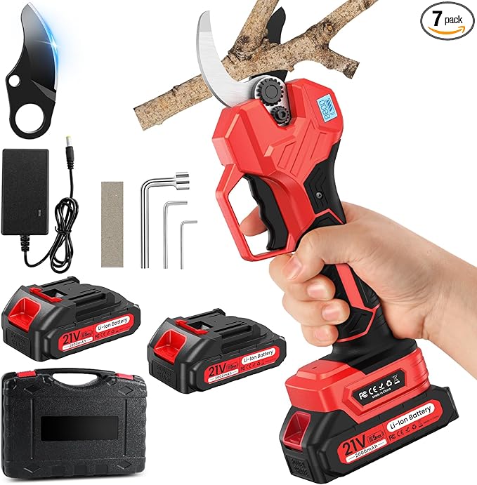 Electric Pruning Shears -1000W Brushless Motor Cutting 2 inch Diameter Professional Gardening Electric Shears,Heavy Duty Branch Pruner,2 * 2000mAh Batteries,2*Sk7 Blades, Perfect for Tree Trimming