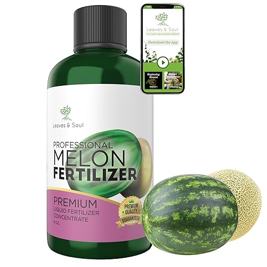 LEAVES AND SOUL Professional Liquid Melon Fertilizer | 5-1-5 Concentrate, Liquid Plant Fertilizer for Garden, Healthy Produce, Good Harvest, Multi-Purpose Blend & Gardening Supplies | 8 oz