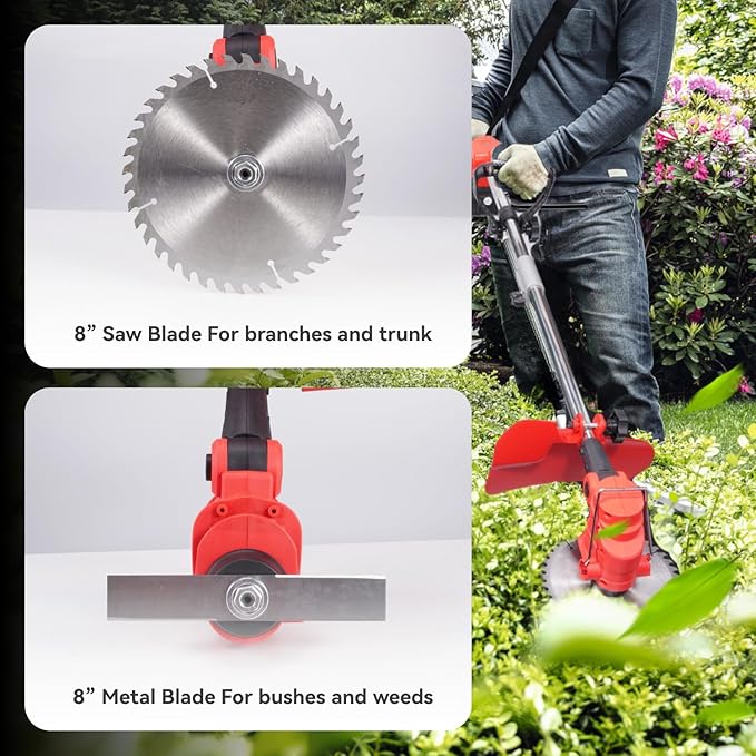 2 in 1 Cordless Tiller Cultivator & Electric Weed Wacker with 20V 2x4.0Ah Batteries & Charger, Electric Garden Tiller 300 RPM, 12-Inch Tilling Width, 8.7-Inch Depth Garden Rototiller