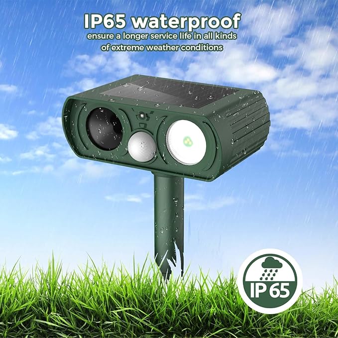 2026 Upgraded Solar Ultrasonic Animal Repellent Outdoor, Deer Repellent Devices Squirrel Cat Raccoon Rabbit Dog Deterrent, Keep Rodent Away Motion Detection with Flash Light for Yard Garden Lawn