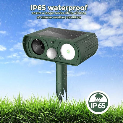 2026 Upgraded Solar Ultrasonic Animal Repellent Outdoor, Deer Repellent Devices Squirrel Cat Raccoon Rabbit Dog Deterrent, Keep Rodent Away Motion Detection with Flash Light for Yard Garden Lawn