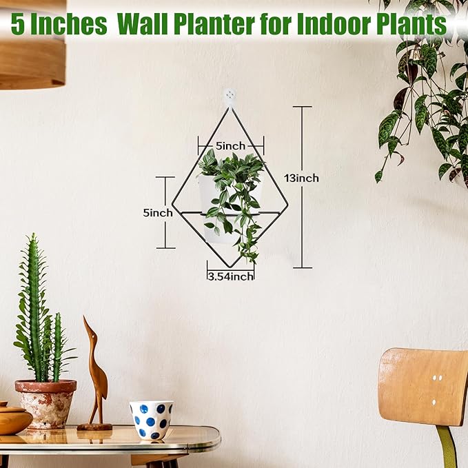 3 Sets Wall Planters for Indoor Plants Geometric Hanging Planters for Indoor Plants - Self-Watering Flower Pots with Black Metal Holder, Mounted Succulent Planter, 5" Black Plant Pot