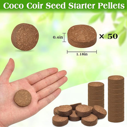 ZeeDix 50pcs (30mm) Coco Coir Pellets Organic Potting Soil for Planting Compressed Coco Coir Soil Coconut Soil Seed Starters for Indoors or Outdoors Bonsai Herbs Plants Flowers and Vegetables