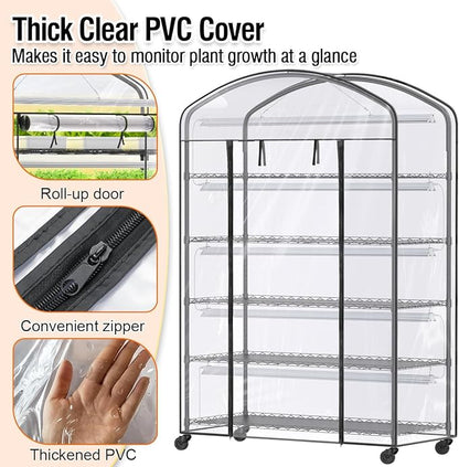 Plant Shelf Indoor Greenhouse with Grow Light & PVC Cover Portable Mini Greenhouse Cabinet with Shelves 5 Tier Metal Plant Stand with Grow Light for Indoor Plants, Seed Starting, 61"x21.6"x79"