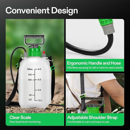 VIVOSUN 1 Gal/4L Pump Sprayer, Garden Water Sprayer for Plants, Weeds & Lawn Care, with 3 Nozzles, 50'' Long Hose & Pressure Relief Valve