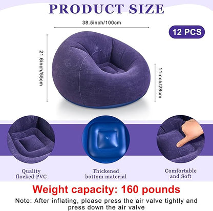 Realspring 12 Pcs Bean Bag Chairs for Adults Inflatable Chairs with Electric Air Pump,Blow up Couch Folding Portable Inflatable Couch Lazy Sofa for Reading Living Room Camping (Blue,Red,Coffee)
