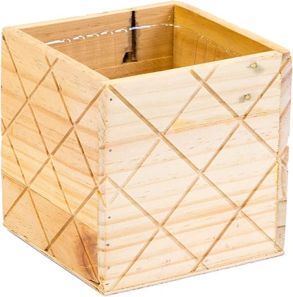 Wood Planter Box with Diamond Cross Hatch Style, 5 Inch Square, Rose Wood, Plastic Liner, Wedding Flowers Holder, Home and Venue Decor (5x5 Diamond Cross Hatch Set of 4, Rose Wood)