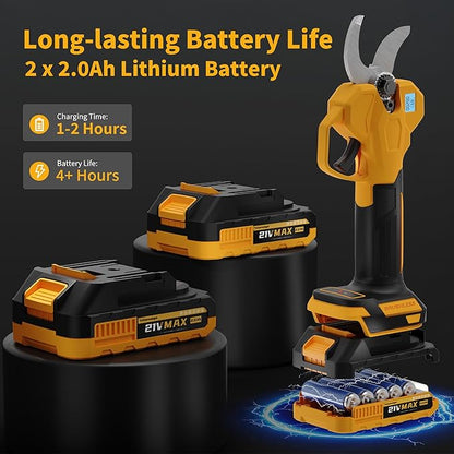 2-in-1 Electric Pruning Shears with Extension Pole, Cordless Power Pruner with 1.4 Inch Cutting Diameter, Brushless Motor, LCD Display & 2×2.0Ah Batteries for High Branch & Tree Trimming